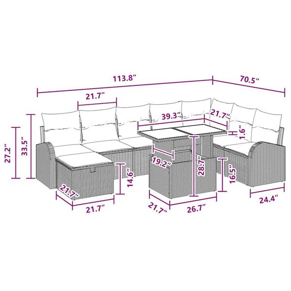 vidaXL Garden Sofa Set with Cushion 9 pcs Black Poly rattan