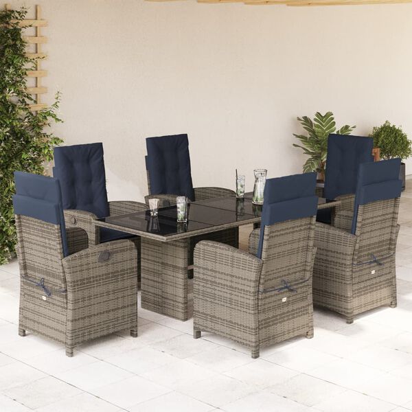 vidaXL 9 Piece Garden Dining Set with Cushions Grey Poly Rattan