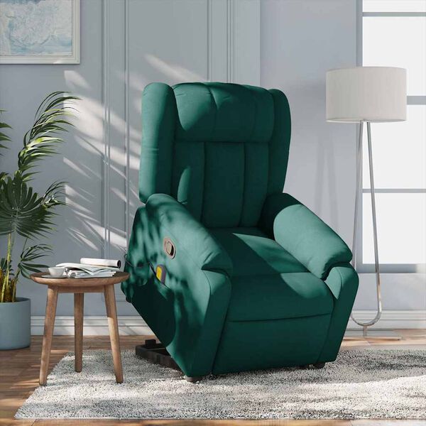 vidaXL Stand up Massage Recliner Chair Dark Green Fabric