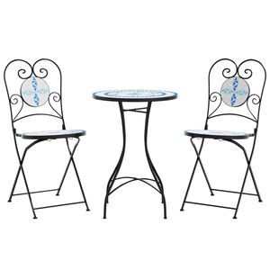 vidaXL Mosaic Bistro Set Blue and White Iron and Ceramic