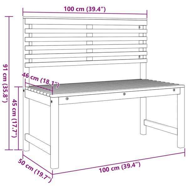 vidaXL Garden Bench Brown 100 x 50 x 91cm Solid Acacia wood