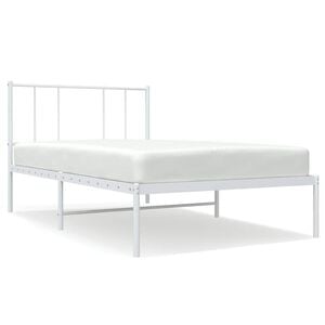 vidaXL Metal Bed Frame without Mattress with Headboard White 100x200cm