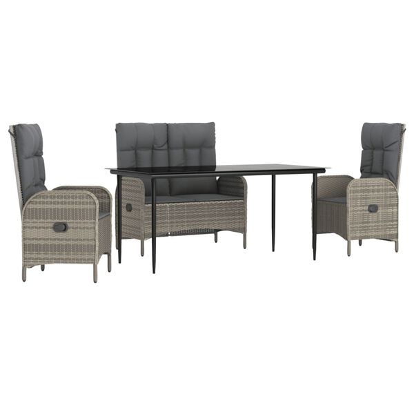 vidaXL 4 Piece Garden Dining Set with Cushions Grey Poly Rattan