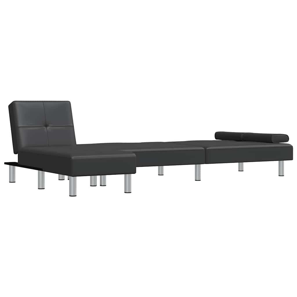 vidaXL L-shaped Sofa Bed Black 255x140x70 cm Faux Leather