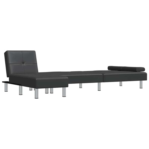vidaXL L-shaped Sofa Bed Black 255x140x70 cm Faux Leather