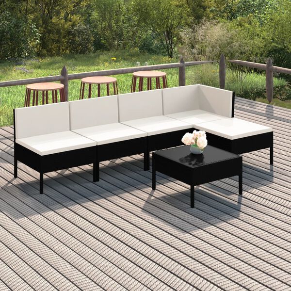 vidaXL 6 Piece Garden Lounge Set with Cushions Poly Rattan Black