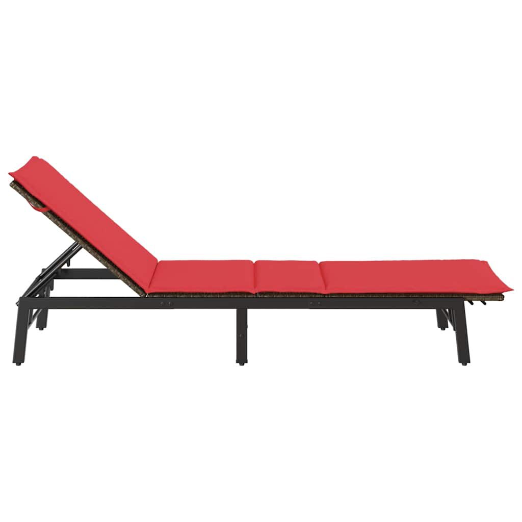 vidaXL Sun Lounger with Cushion Brown Poly Rattan