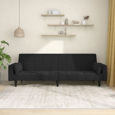 vidaXL 2-Seater Sofa Bed with Two Pillows Black Velvet