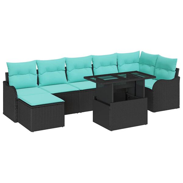 vidaXL Garden Sofa Set with Cushion 8 pcs Black Poly rattan
