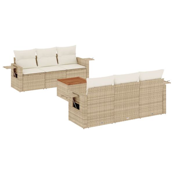 vidaXL 7 Piece Garden Sofa Set with Cushions Beige Poly Rattan