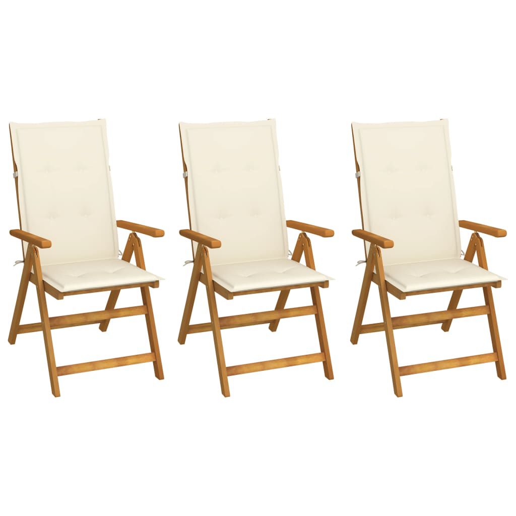 vidaXL Folding Garden Chairs 3 pcs with Cushions Solid Acacia Wood
