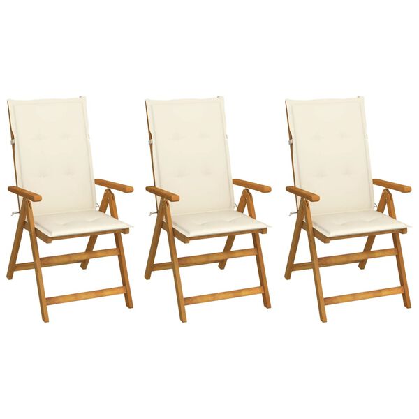 vidaXL Folding Garden Chairs 3 pcs with Cushions Solid Acacia Wood