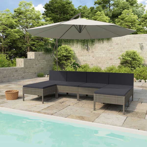 vidaXL 6 Piece Garden Lounge Set with Cushions Poly Rattan Grey