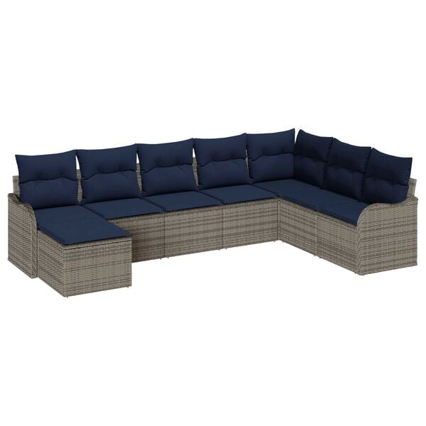 vidaXL 8 Piece Garden Sofa Set with Cushions in Grey Poly Rattan