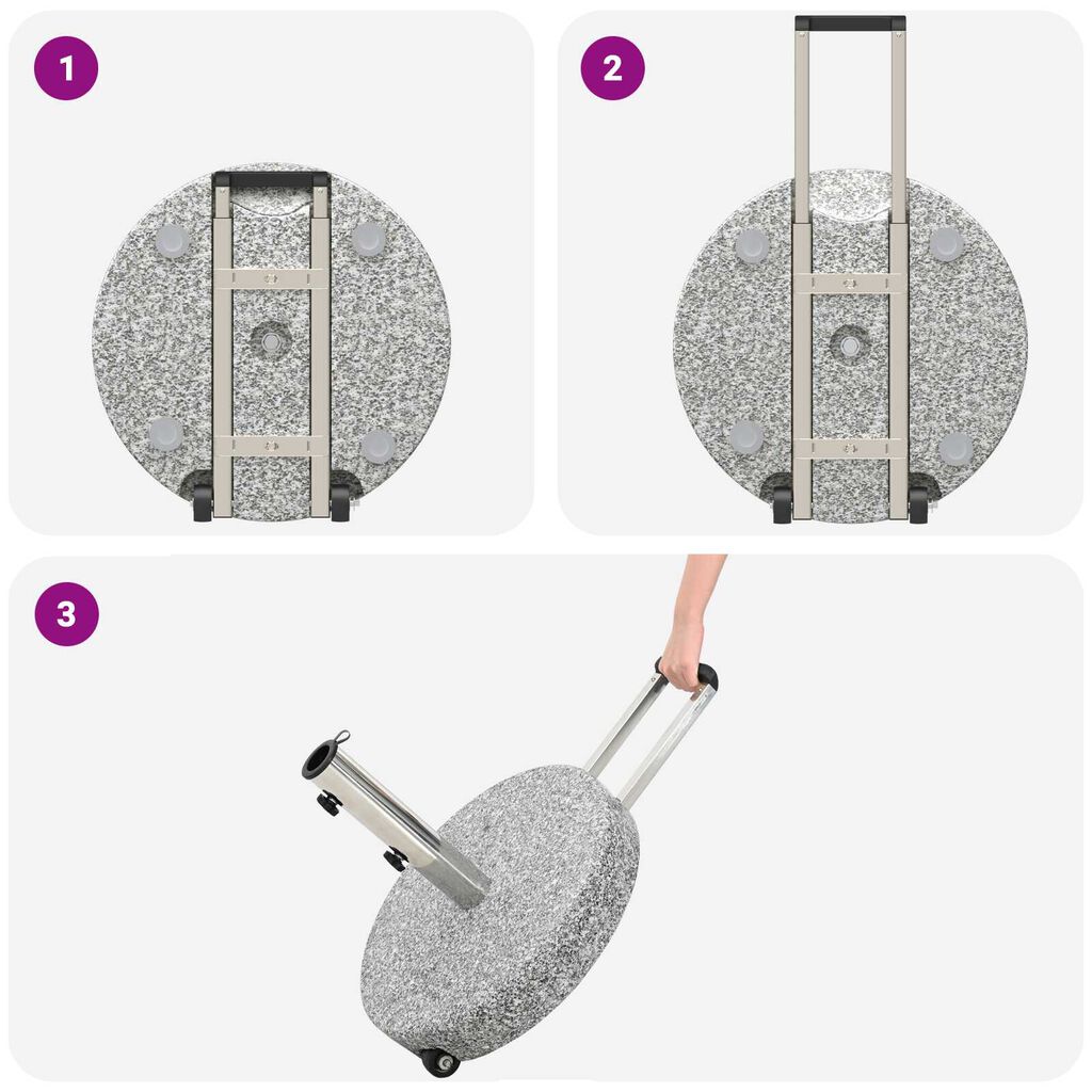 vidaXL Wheeled Parasol Base with Handle Grey Granite 29 kg Round