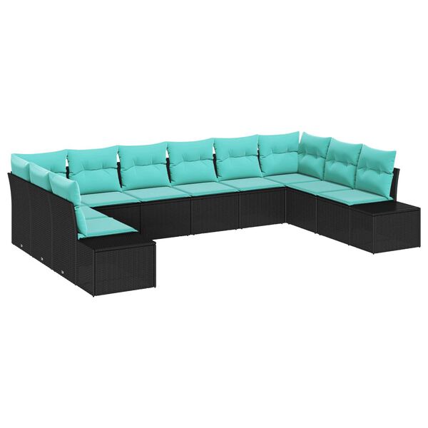 vidaXL 11 Piece Garden Sofa Set with Cushions Black Poly Rattan