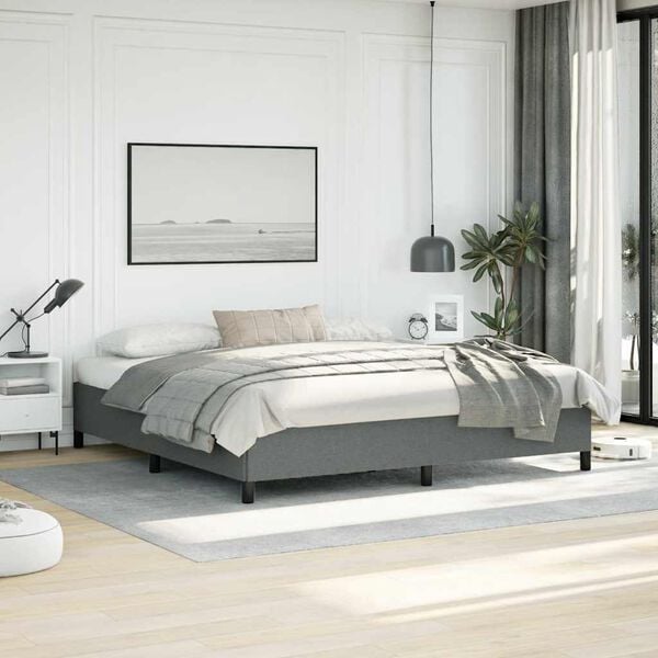vidaXL Bed Frame without Mattress Dark Grey 193x203 cm King Fabric