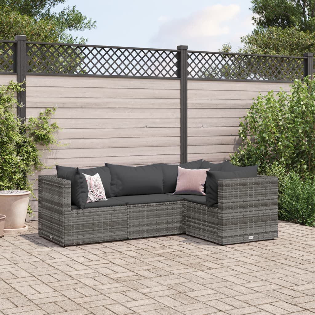 vidaXL 4 Piece Garden Lounge Set with Cushions Grey Poly Rattan