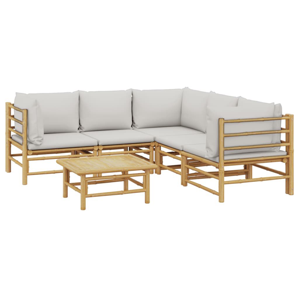 vidaXL 6 Piece Garden Lounge Set with Light Grey Cushions Bamboo