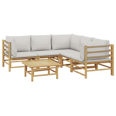 vidaXL 6 Piece Garden Lounge Set with Light Grey Cushions Bamboo