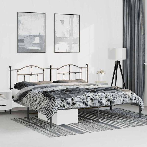 vidaXL Metal Bed Frame without Mattress with Headboard Black 183x213cm