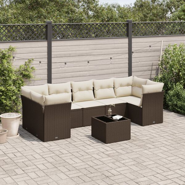 vidaXL 8 Piece Garden Sofa Set with Cushions Brown Poly Rattan