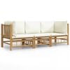 vidaXL 3 Piece Garden Lounge Set with Cream White Cushions Bamboo