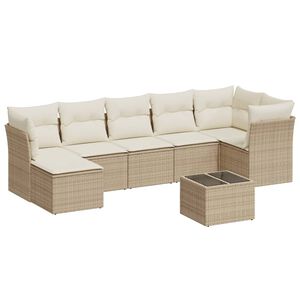 vidaXL 8 Piece Garden Sofa Set with Cushions Beige Poly Rattan