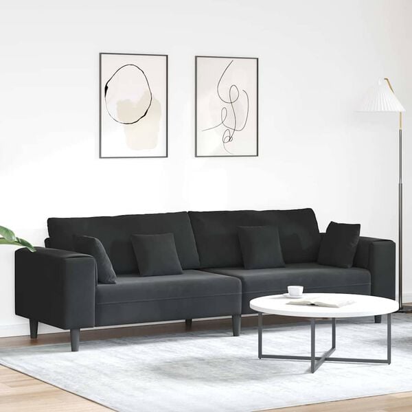 vidaXL Velvet Sofa with Cushion Black 208 cm Velvet