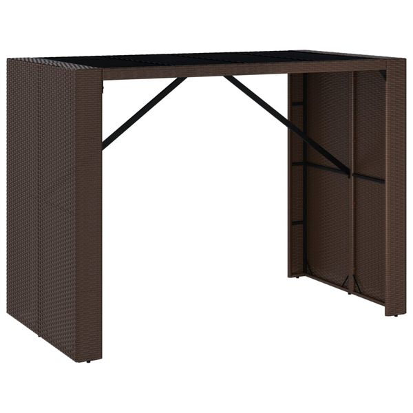 vidaXL Bar Table with Glass Top Brown 145x80x110 cm Poly Rattan