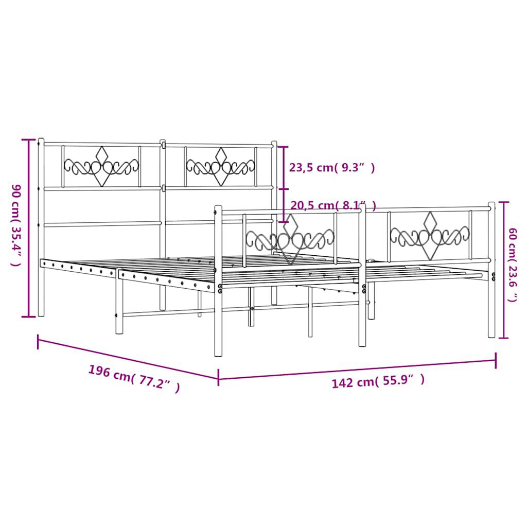 vidaXL Metal Bed Frame without Mattress with Footboard Black 135x190cm