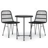 vidaXL 3 Piece Garden Dining Set Black Poly Rattan