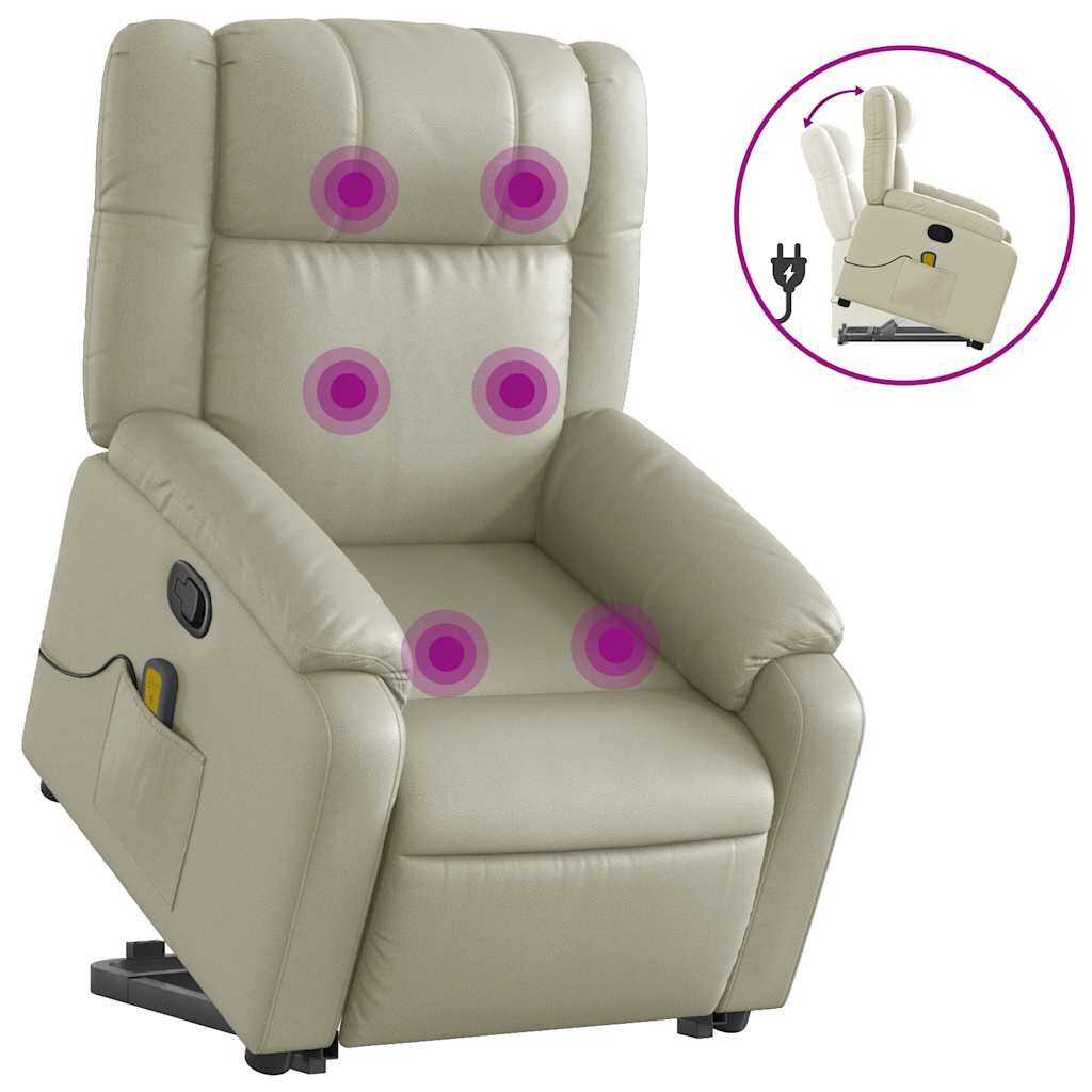 vidaXL Stand up Massage Recliner Chair Cream Faux Leather