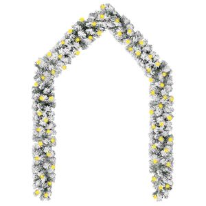 vidaXL Christmas Garland with LEDs&Flocked Snow Green 5 m PVC