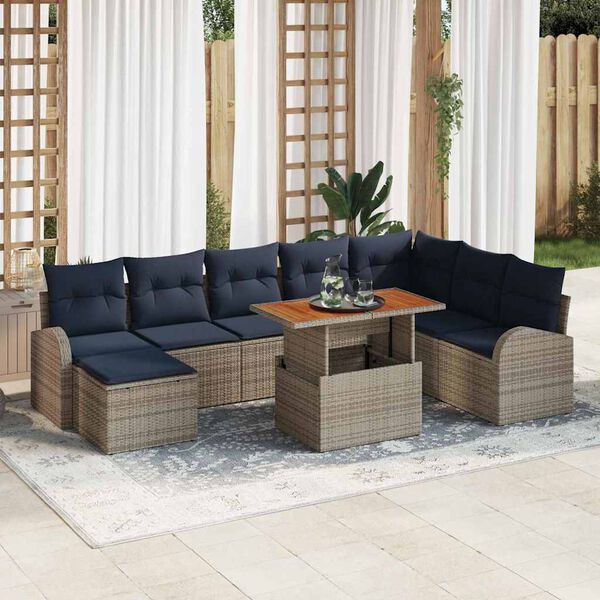 vidaXL Garden Sofa Set with Cushion 9 pcs Grey and navy blue