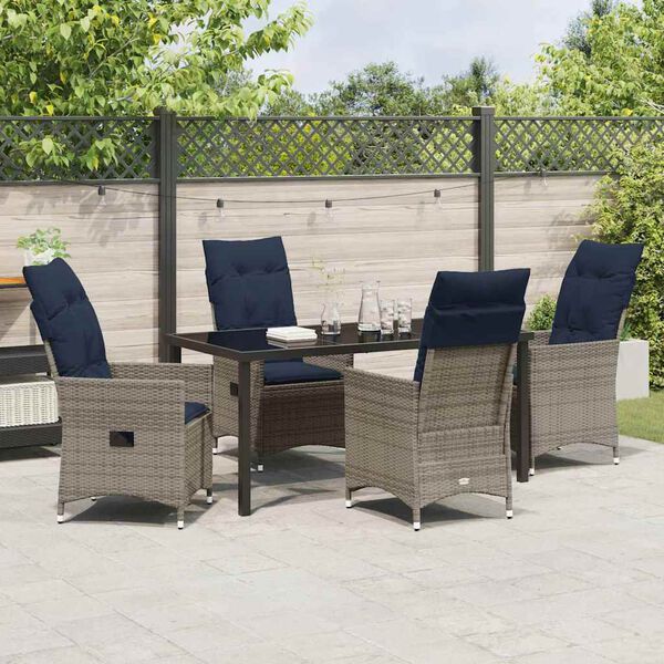 vidaXL Table and Chair Set with Cushion 5 pcs Grey PE Rattan