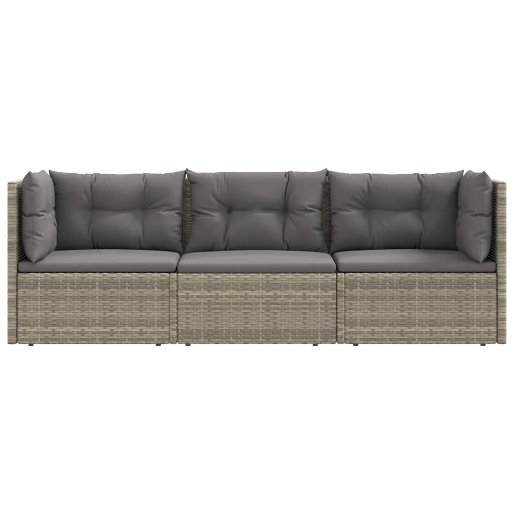 vidaXL 3 Piece Garden Lounge Set with Cushions Grey Poly Rattan