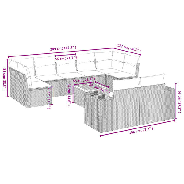 vidaXL 10 Piece Garden Sofa Set with Cushions Black Poly Rattan