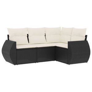 vidaXL 4 Piece Garden Sofa Set with Cushions Black Poly Rattan