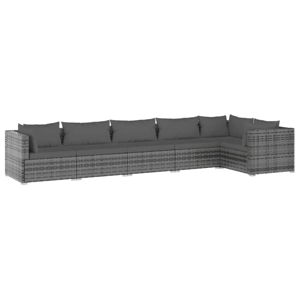 vidaXL 6 Piece Garden Lounge Set with Cushions Poly Rattan Grey