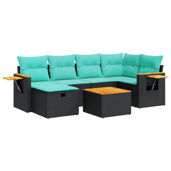 vidaXL 6 Piece Garden Sofa Set with Cushions Black Poly Rattan
