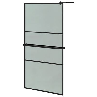 vidaXL Walk-in Shower Wall with Shelf Black 100x195 cm ESG Glass&Aluminium