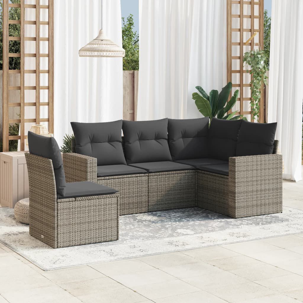 vidaXL 5 Piece Garden Sofa Set with Cushions Grey Poly Rattan