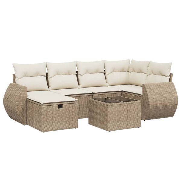 vidaXL 6 Piece Garden Sofa Set with Cushions Beige Poly Rattan