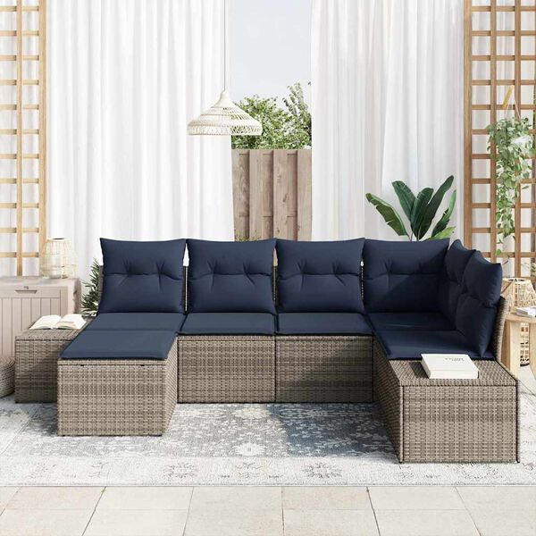 vidaXL Garden Sofa Set with Cushion 6 pcs Grey Poly Rattan