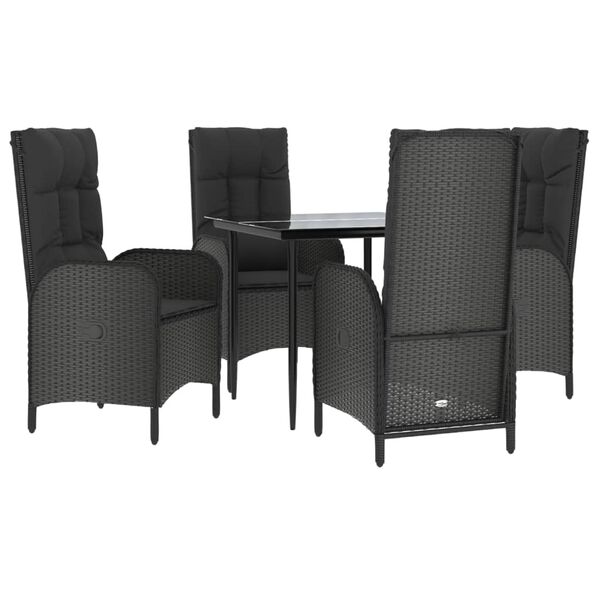vidaXL 5 Piece Garden Dining Set with Cushions Black Poly Rattan
