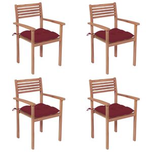 vidaXL Garden Chairs 4 pcs with Wine Red Cushions Solid Teak Wood