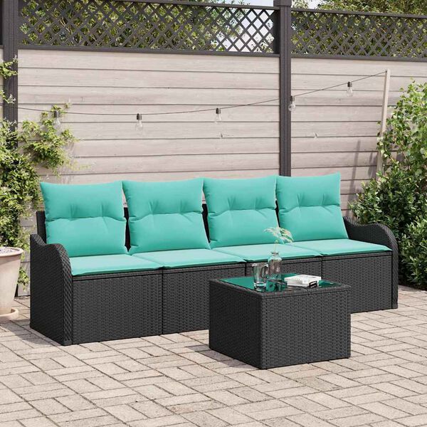 vidaXL Garden Sofa Set 5 pcs Black and Turquoise Poly Rattan