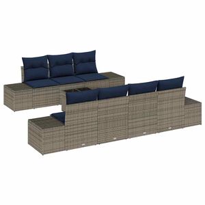 vidaXL Sofa Set with Cushion 8 pcs Grey Poly Rattan