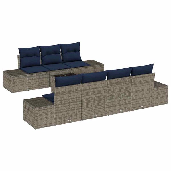 vidaXL Sofa Set with Cushion 8 pcs Grey Poly Rattan